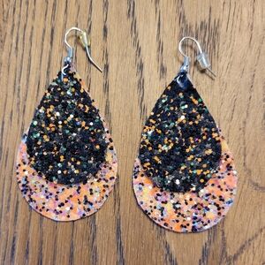 Black over Orange Glitter Drop Earrings